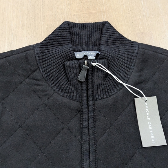 $598 Mens AMICABLE Mixed Media Wool Blend Puffer Jacket Black Large - Picture 2 of 8